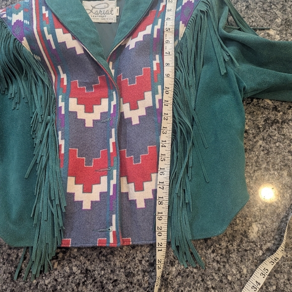 Lariat Women's Green Suede Leather Fringe Jacket Rodeo Cowgirl Aztec Size Large - Picture 12 of 14